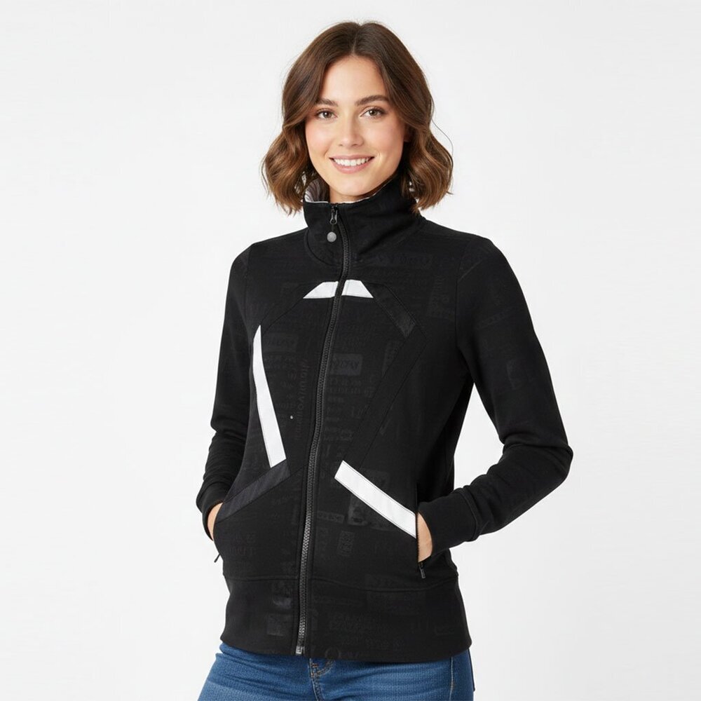 Lululemon In Stride Black White Origami Jacket LUON Logo Full Zipper Mock Neck